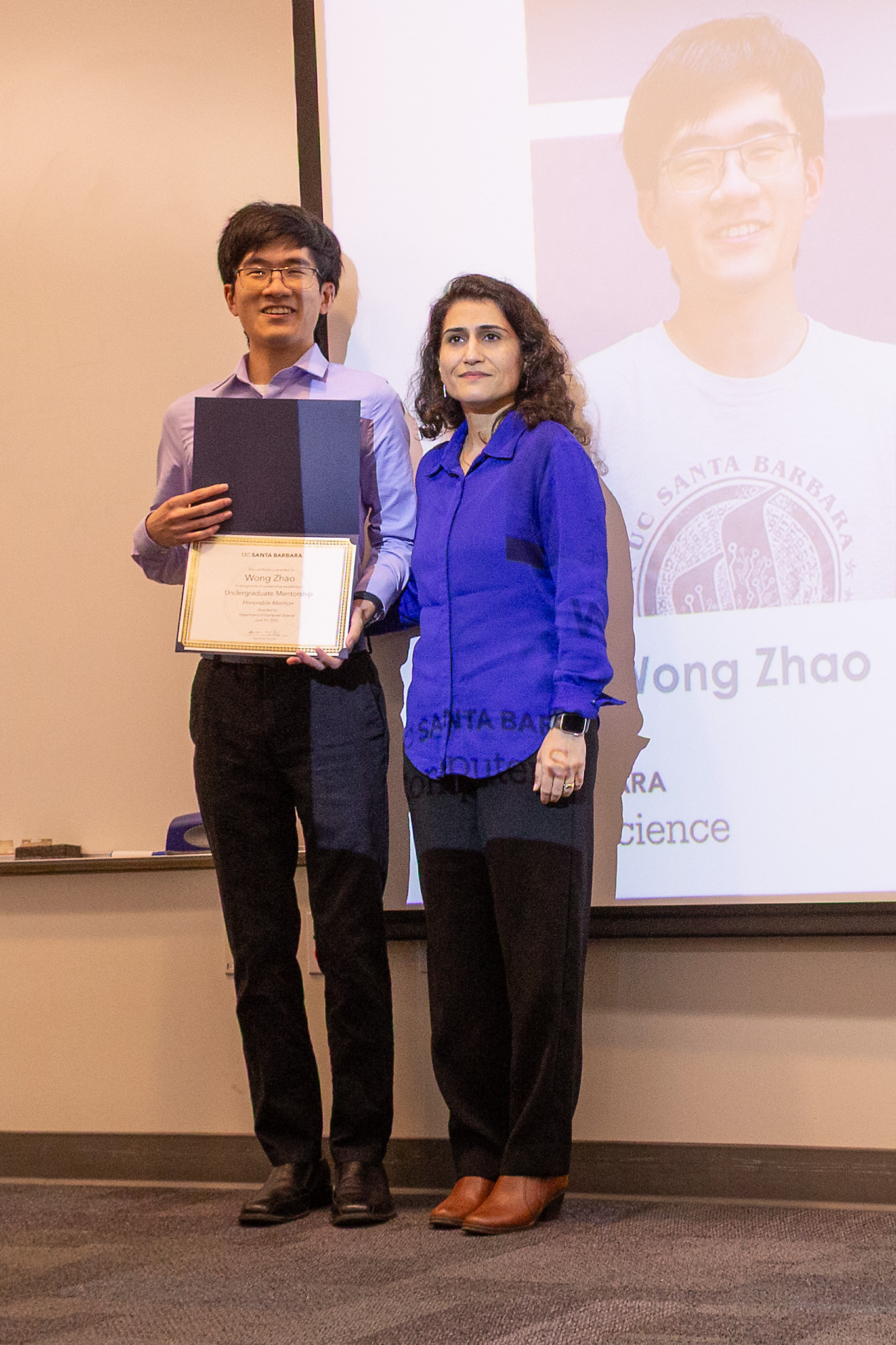Wong Zhao receives an honorable mention for the Undergraduate Mentorship Award.